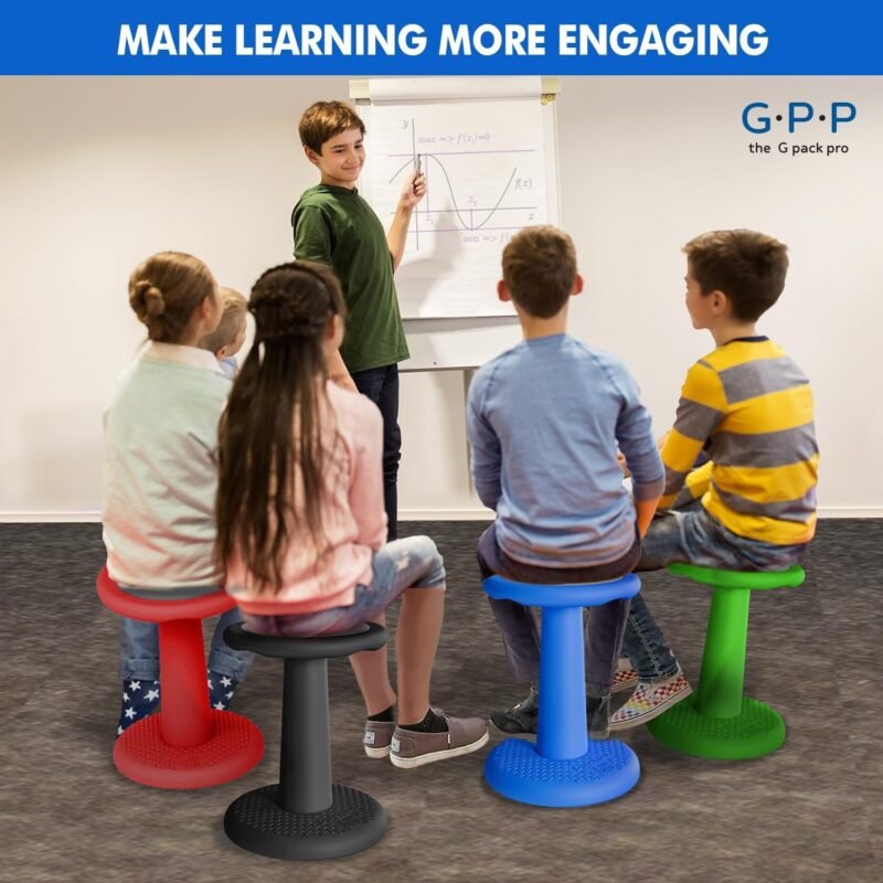 Gpack-pro Kids Wobble Stool 2-Pack – Improves Focus Attention – Non-Slip Base - Wiggle Chair Active Flexible Seating for Preschool Kindergarten Elementary School 17.7-Inch High (Black) - Image 7