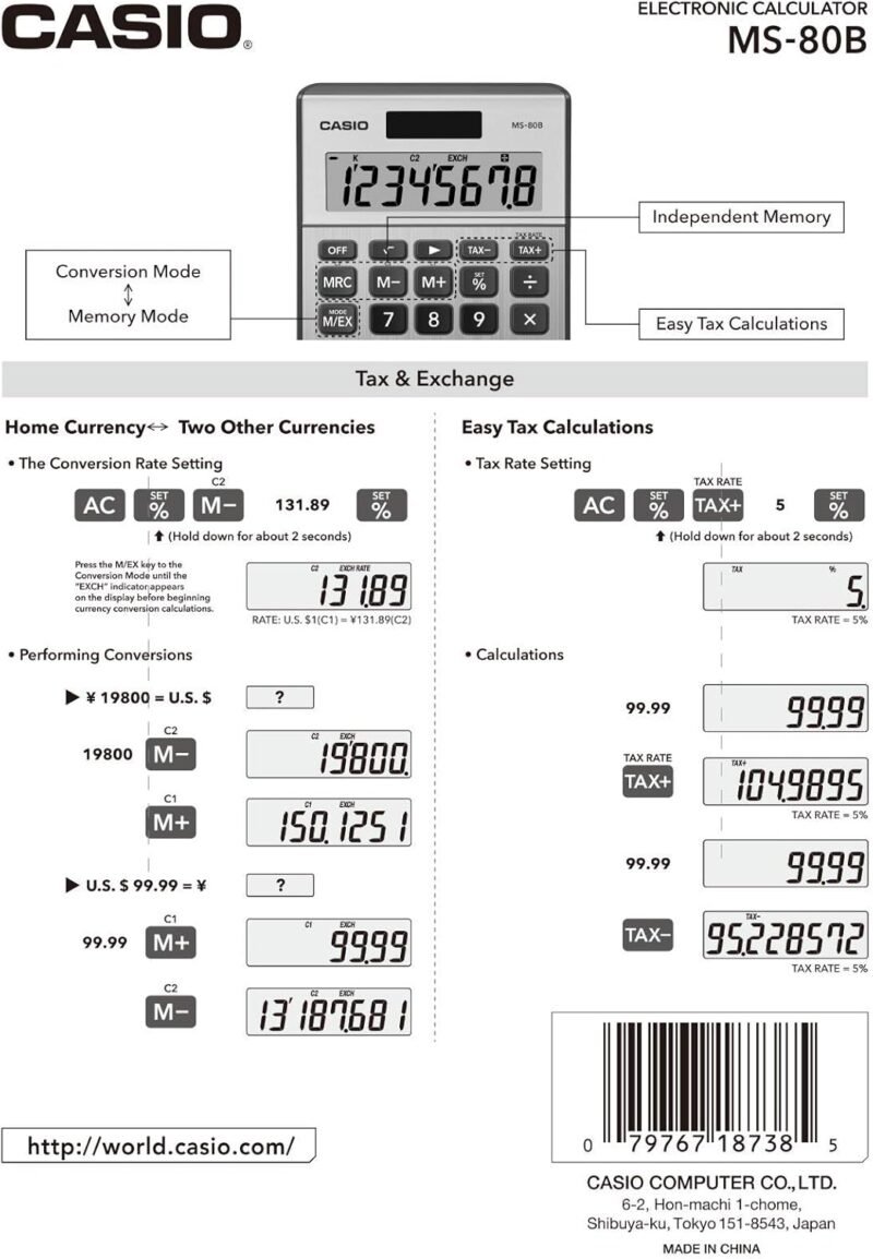 Casio MS-80B Calculator – Desktop Calculator with Tax & Currency Tools | General Purpose | Large Display | Ideal for Home, Office & Everyday Math - Image 4