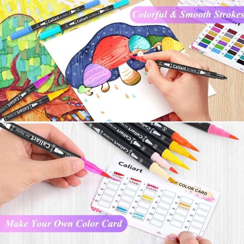 Caliart 34 Double Tip Brush Pens Art Markers, Aesthetic Cute Preppy Stuff School Supplies, Artist Fine & Brush Pen Coloring Markers for Kids Adult Book Cards Drawing Craft Kit Teacher Office Supplies - Image 5
