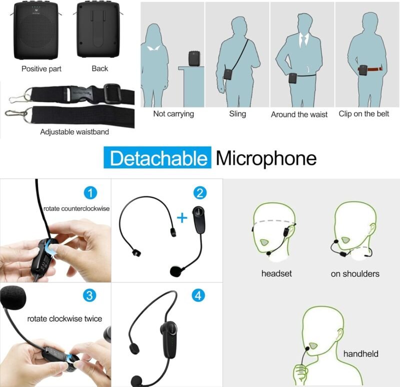 WinBridge Wireless Voice Amplifier for Teachers with Bluetooth Headset Microphone and Waistand, Bluetooth Voice Amplifier, Portable Meagaphone Speaker Mic, Back to Shool Supplies, 15W|1500mAh WB002 - Image 6