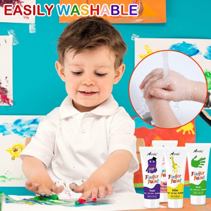 AROIC 8PCS Washable Finger Paint for Kids, Non-Toxic Finger Paints 8Colors, Art Supplies for Toddlers, Painting Supplies for Kids Boys Girls Gifts, Hand Paint DIY Crafts - Image 5