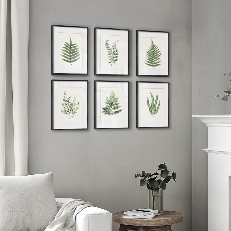 Framed Green Nature Botanical Wall Art, Set of 6 Minimalist Plant Leaf Painting Prints Artwork, Natural Fern Leaves Picture for Modern Farmhouse Living Room Bedroom Bathroom Kitchen Home Decor, 11x14 - Image 4