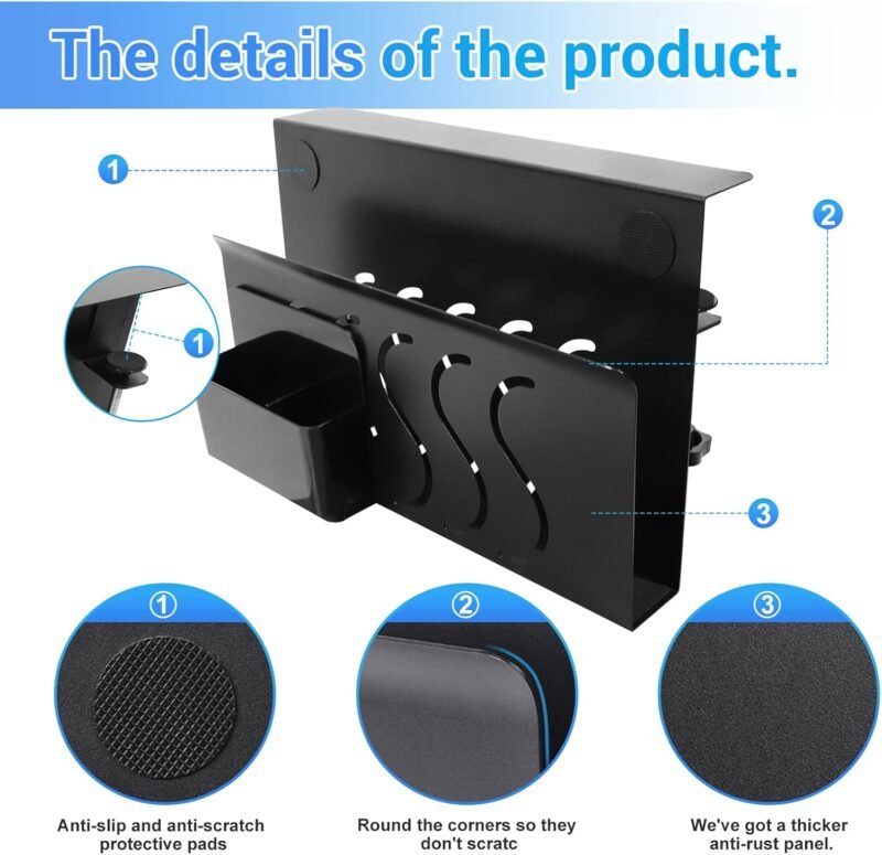 Side Desk Organizer, Clamp-On Side Desk Organization with Magnetic Pen Holder, Double Side Cooling Holes Design No Drill Hanging Heavy Duty Side Desk Laptop Holder for File OfficeLoad Capacity 22 Lbs - Image 2