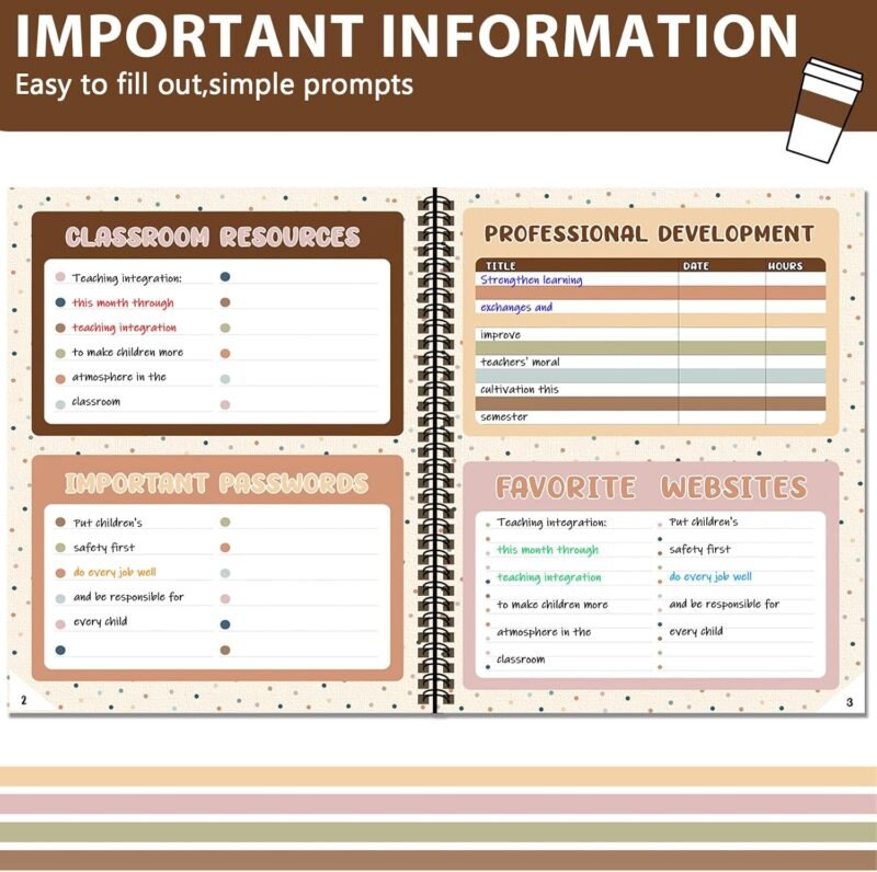 Boho Teacher Planner Rainbow Teacher Plan Book School Year Planner With Lesson Plans Colorful Stickers New Undated Teacher Lesson Planner For Classroom or Homeschool 9''X11'' (color, 135 pages) - Image 3