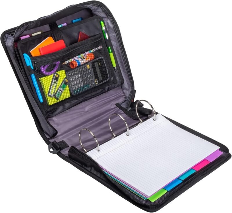 Case-it Might Zip Tab Zipper Binder, 3" O-Ring with 5-Color tabs, Expanding File Folder and Shoulder Strap and Handle, D-156-B Blue - Image 6