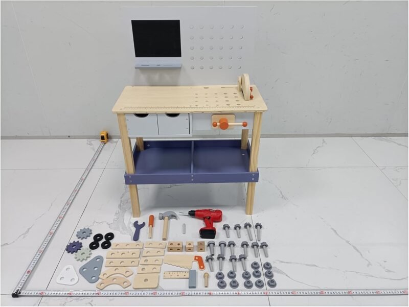 Wooden Kids Tool Bench with Electric Drill, Toddler Tool Bench with Storage Drawers and Platform, Toy Workbench Workshop with Play Tools Set for Boys and Girls, Perfect for Ages 3+ - Image 9