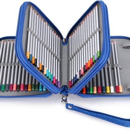 BTSKY Zippered Pencil Case-Canvas 72 Slots Handy Pencil Holders for for Prismacolor Watercolor Pencils, Crayola Colored Pencils, Marco Pencils (Blue)
