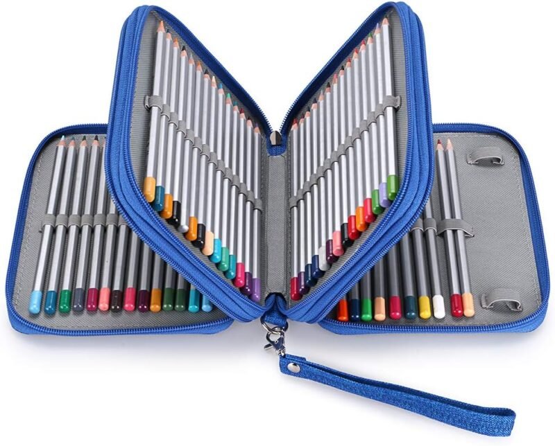 BTSKY Zippered Pencil Case-Canvas 72 Slots Handy Pencil Holders for for Prismacolor Watercolor Pencils, Crayola Colored Pencils, Marco Pencils (Blue)