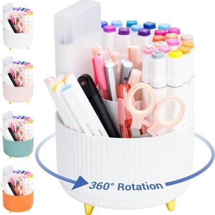 Pen Holder - Pencil Holder with 5 Compartments, 360°Rotating desk organizer and accessories for Women and Men,Desk Caddy for School,Teacher,Office,Art Supplies. Tidy Desk, Tidy Mind