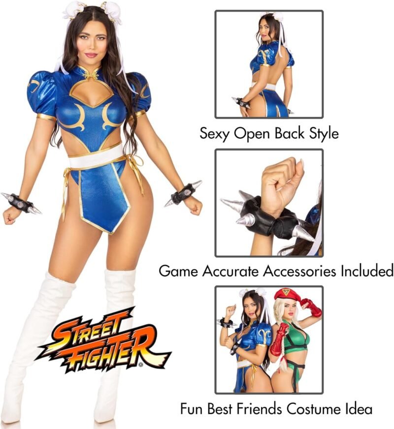 Leg Avenue Women’s 4 PC Street Fighter Battle Chun Li Costume with Bun Covers - Image 4