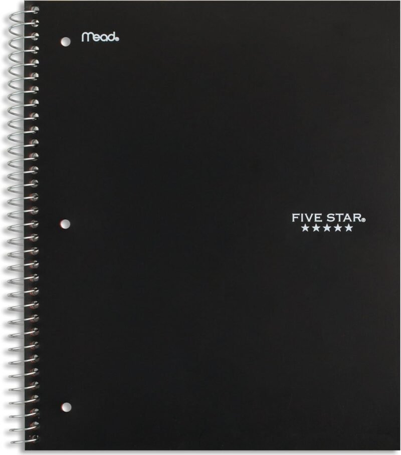 Five Star Spiral Notebook + Study App, 5 Subject, Wide Ruled Paper, 8" x 10-1/2", 200 Sheets, Fights Ink Bleed, Water Resistant Cover, Black (72045) - Image 9