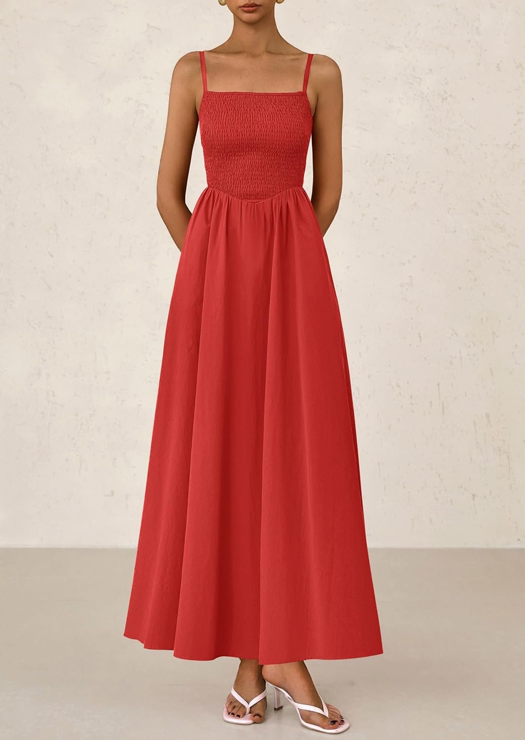 PRETTYGARDEN Women's Smocked Maxi Dresses 2025 Summer Beach Sundress Casual Spaghetti Strap Swing A Line Long Flowy Dress - Image 4