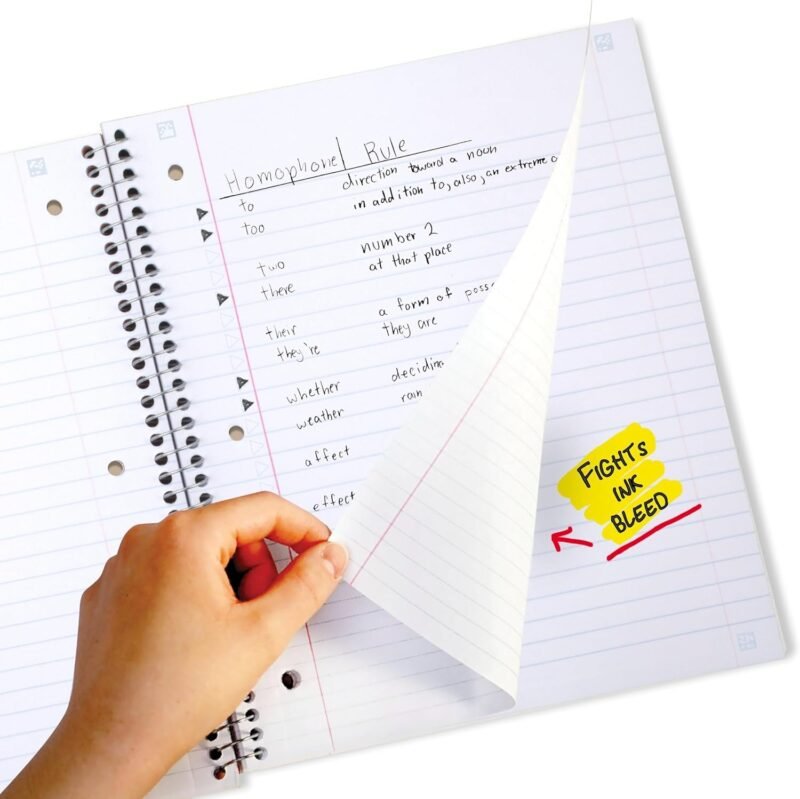 Five Star Spiral Notebook + Study App, 5 Subject, Wide Ruled Paper, 8" x 10-1/2", 200 Sheets, Fights Ink Bleed, Water Resistant Cover, Black (72045) - Image 4