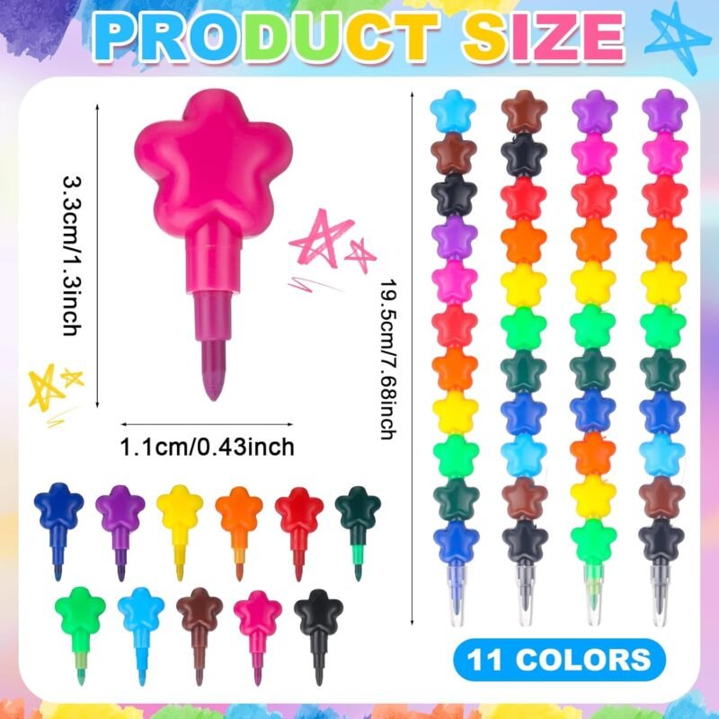 24 Sets Back to School Gifts for Students from Teacher 11 Colors Star Stacking Crayons with Double Sided Coloring Postcard Student Gifts Bulk for Classroom First Day of School Party Favors - Image 2
