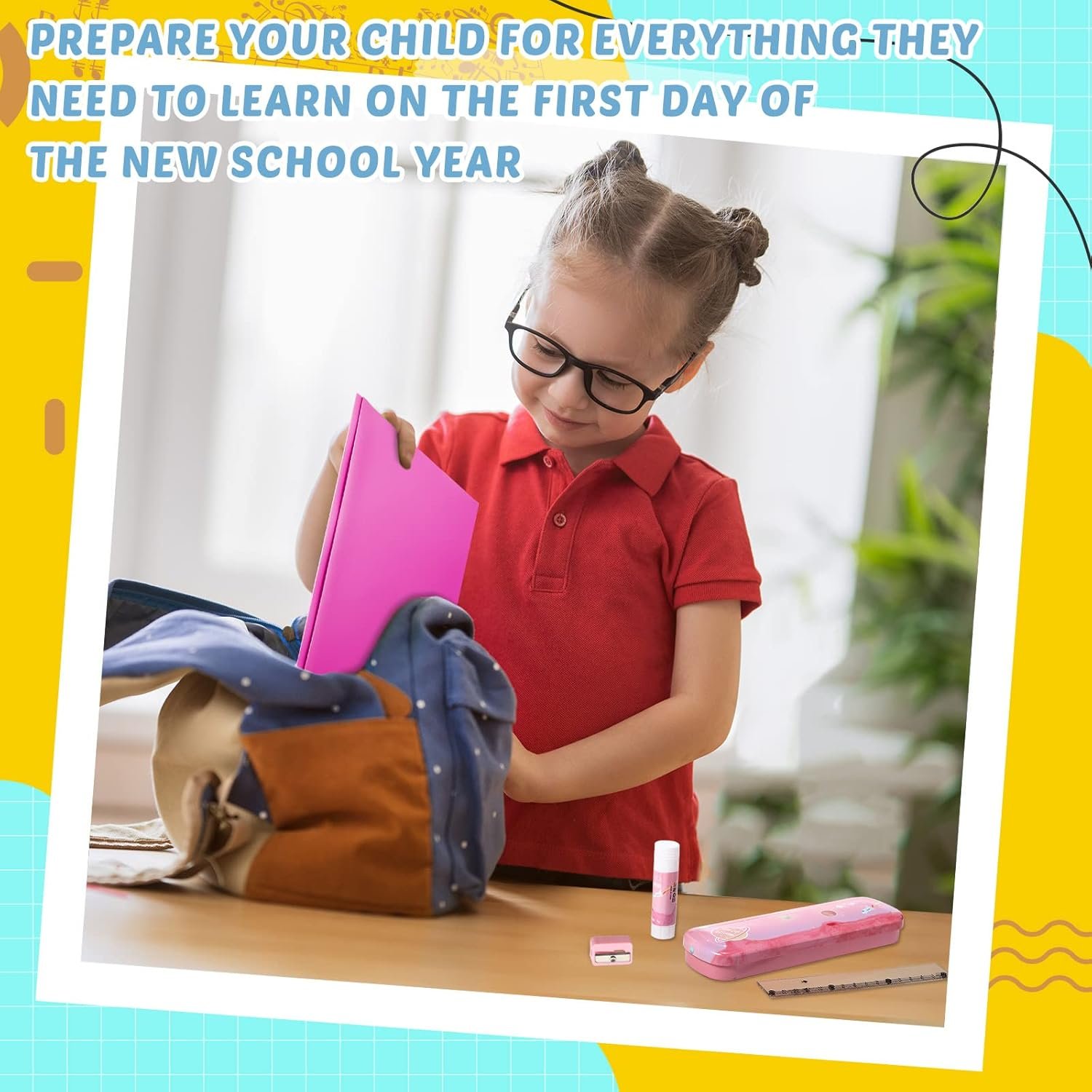 Sabary 58 Pcs Back to School Supply Bundle Kit for Girls Grades K-12, Essentials Box of Supplies Bundle, School Classroom Essentials Include Folders Notebook Pencil Pen Ruler Scissor and More(Pink) - Image 5