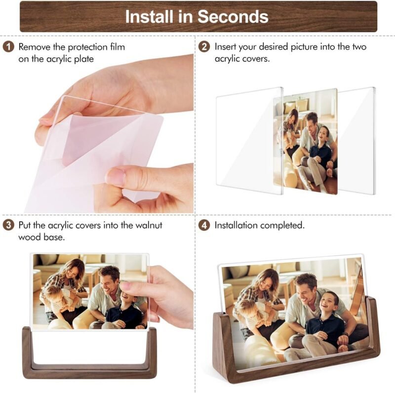 Mixoo 4x6 Wood Photo Picture Frame 2 Pack - Rustic Wooden Picture Frame with Walnut Wood Base and High Definition Break Free Acrylic Covers for Tabletop or Desktop Display (Horizontal + Vertical) - Image 5