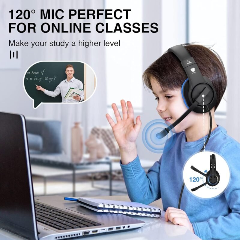 Kids Headphones for Online School, Children, Teens, Boys, Girls, 3.5mm Stereo Over-Ear Gaming Headphone with Microphone and Volume Control for PS4, PS5, New Xbox One（Blue） - Image 4