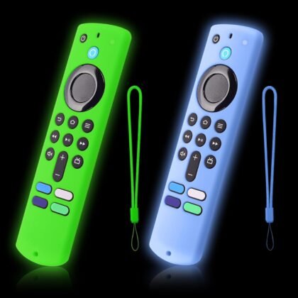 2-Pack Glowing Green + Glow Blue Remote Cover Compatible with Lenovo FireTV Stick, HD, 3rd Gen., 4K Remote Controls, Anti-Slip Silicone Protective Case with Lanyard, GITD!