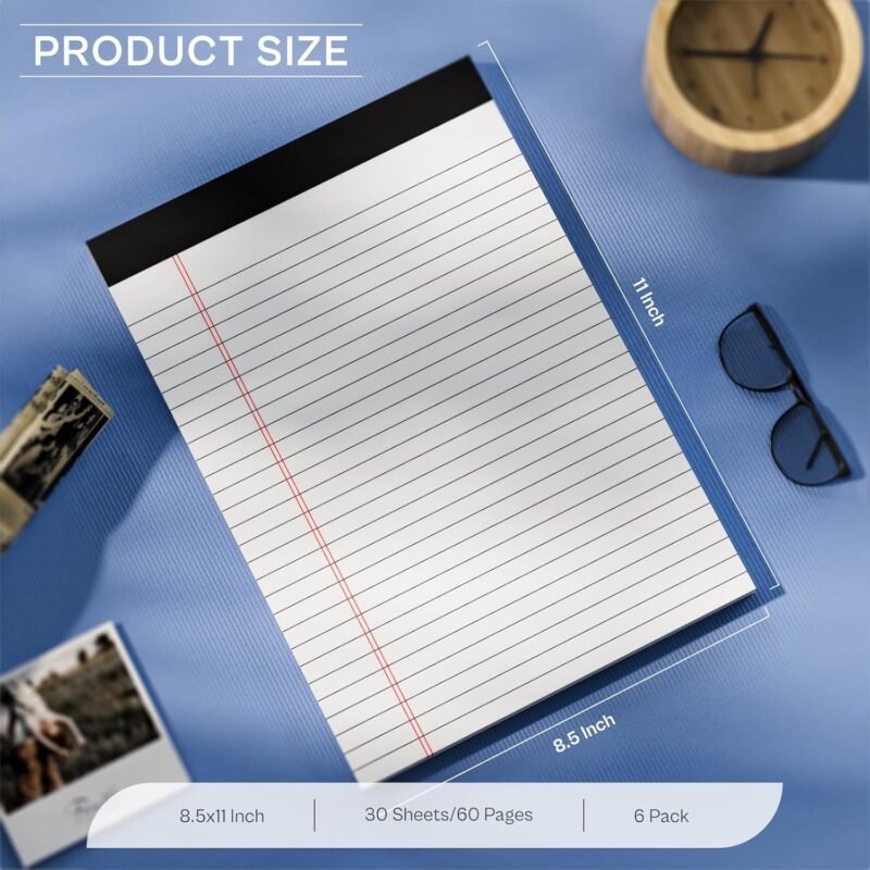 Legal Pads 8.5 x 11, Writing Paper Tablets 8-1/2 x 11, 6 Pack White Note Pads 8.5 x 11 for Office Supplies, Letter Pads 8.5 x 11 Wide Ruled, Perforated Notepads 8.5 x 11, 30 Sheets Each Notebook Paper - Image 2