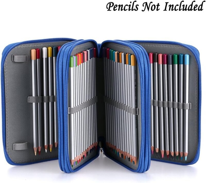 BTSKY Zippered Pencil Case-Canvas 72 Slots Handy Pencil Holders for for Prismacolor Watercolor Pencils, Crayola Colored Pencils, Marco Pencils (Blue) - Image 3