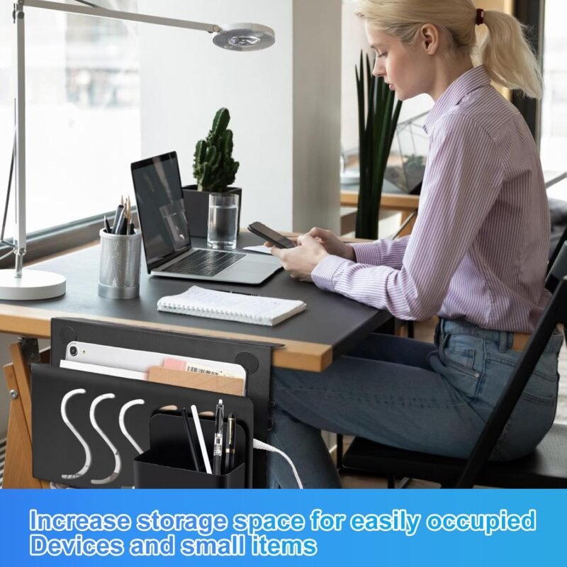 Side Desk Organizer, Clamp-On Side Desk Organization with Magnetic Pen Holder, Double Side Cooling Holes Design No Drill Hanging Heavy Duty Side Desk Laptop Holder for File OfficeLoad Capacity 22 Lbs - Image 6