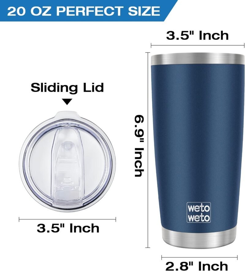 WETOWETO 20oz Tumbler, Stainless Steel Vacuum Insulated Coffee Travel Mug, Double Wall Powder Coated Insulated Coffee Mug Travel Mug with Lid Thermal Cup for Outdoor (Navy Blue, 1 Pack) - Image 3