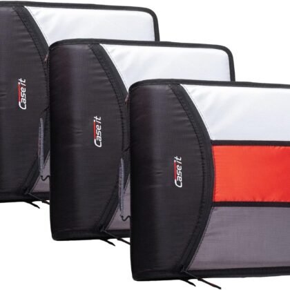 Case-it The Mighty Zip Tab Zipper Binder - 3 Inch O-Rings - 5 Color Tab Expanding File Folder - Multiple Pockets - 600 Sheet Capacity - Comes with Shoulder Strap - Black D-156-B (3Pack)