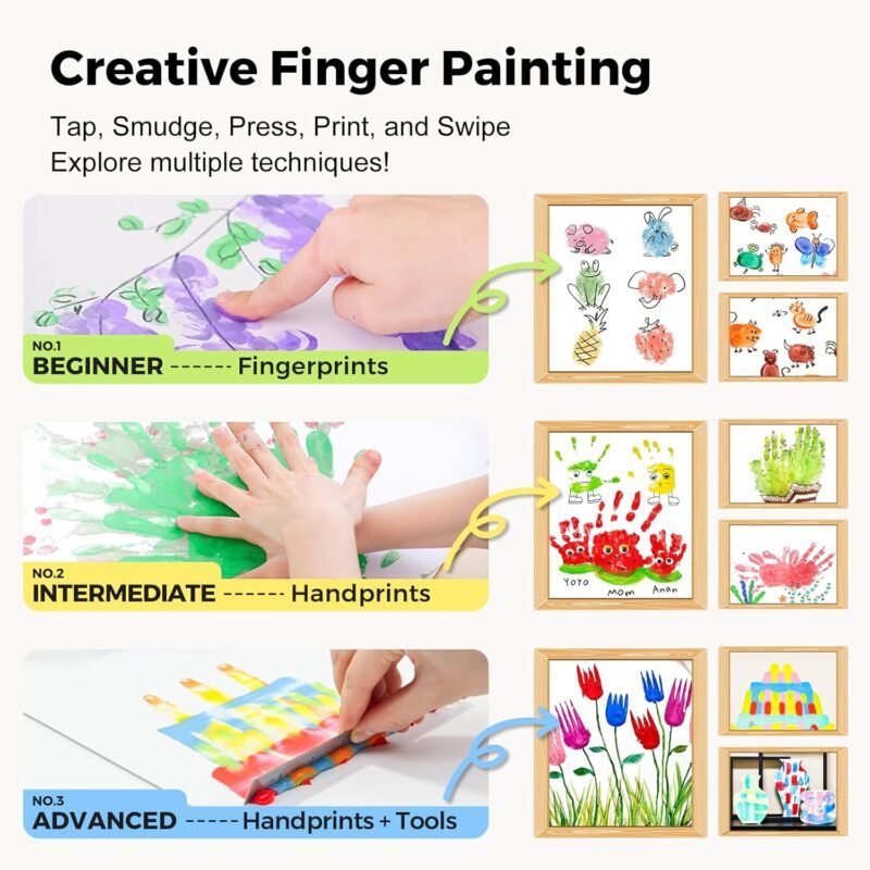 Jar Melo Washable Finger Paints for Toddlers, 10 Colors Large Capacity (2.1fl oz), Non Toxic Baby Paint for Hand and Feet, Safe Art Supplies, Preschool Learning Gifts for Kids Age 2+ - Image 7