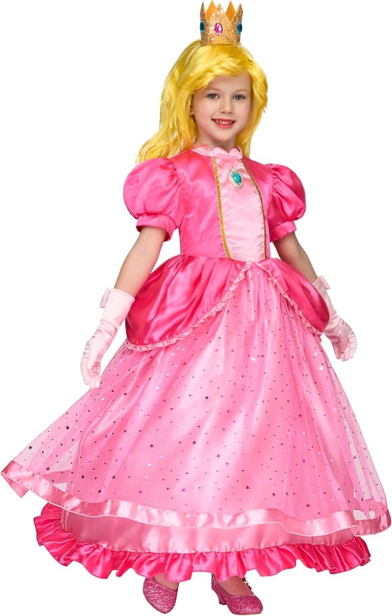 Spooktacular Creations Halloween Pink Peach Princess Dress, Kids Princess Dress Up, Peach Crown Costume for Girls Birthday - Image 3