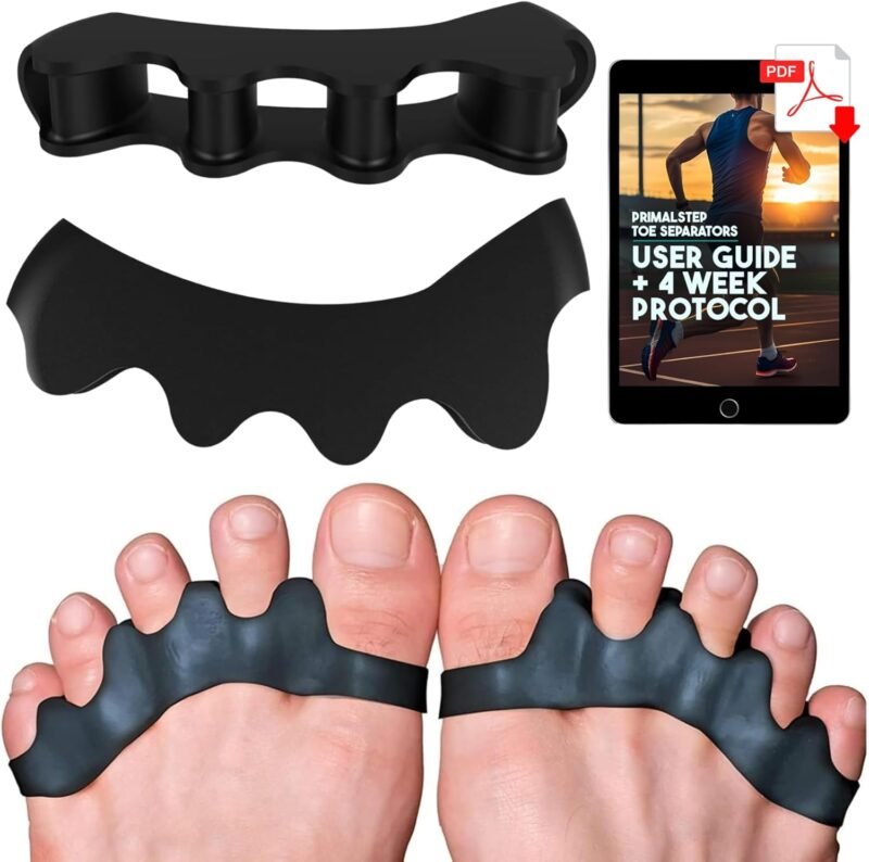 VYCE PrimalStep Toe Separators - Doctor Recommended - Correct Foot and Bunion Pain, Plantar Fasciitis - Toe Straightener to Improve Functional Athletic Mobility - Stretches to Fit (S/M)