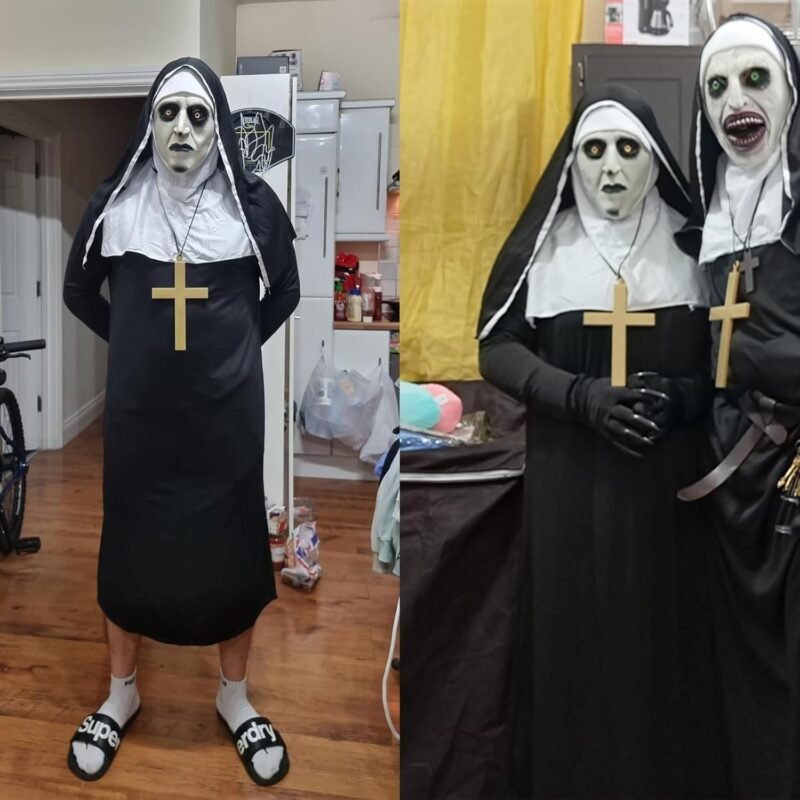 Halloween Nun Costume with Scary Mask: Adult Men Women Scary the-Nun Costumes-Plus Size Horror Nun Outfit Black Cosplay - Image 3