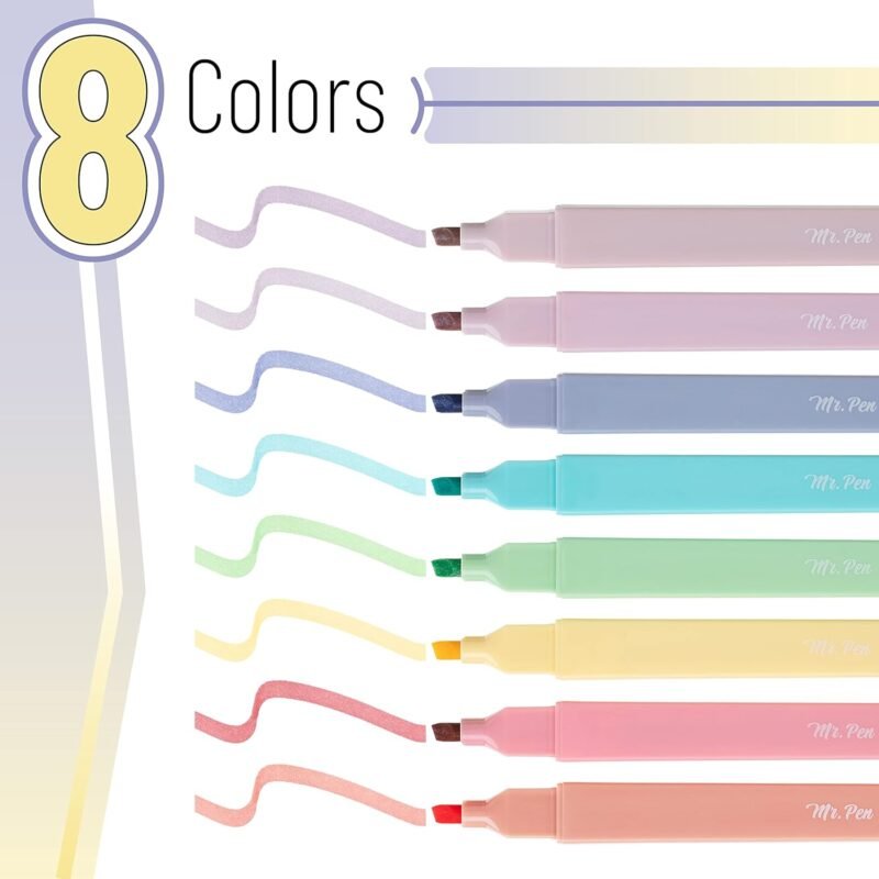Mr. Pen- Aesthetic Cute Pastel Highlighters Set, 8 pcs, Chisel Tip, Candy Colors, No Bleed Bible Assorted Colors - Image 2