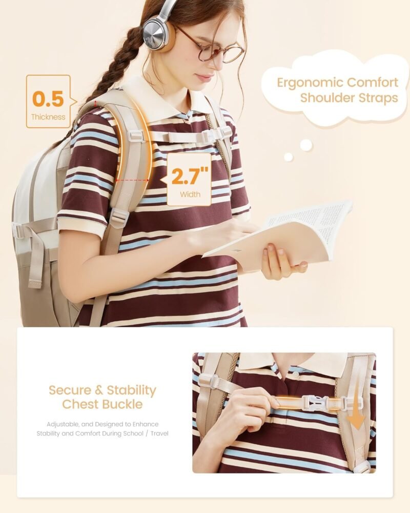 LOVEVOOK School Backpack for Teen Girl, Cute Student Bookbag Fits 15.6 Inch Laptop, Back to School Backpack Purse for Teenagers, Casual Daypack Kid Back Pack Travel Bag, Gift - Image 3