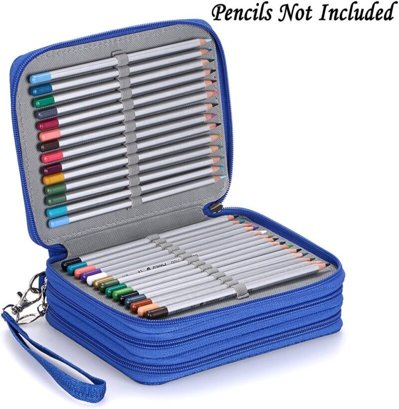 BTSKY Zippered Pencil Case-Canvas 72 Slots Handy Pencil Holders for for Prismacolor Watercolor Pencils, Crayola Colored Pencils, Marco Pencils (Blue) - Image 2