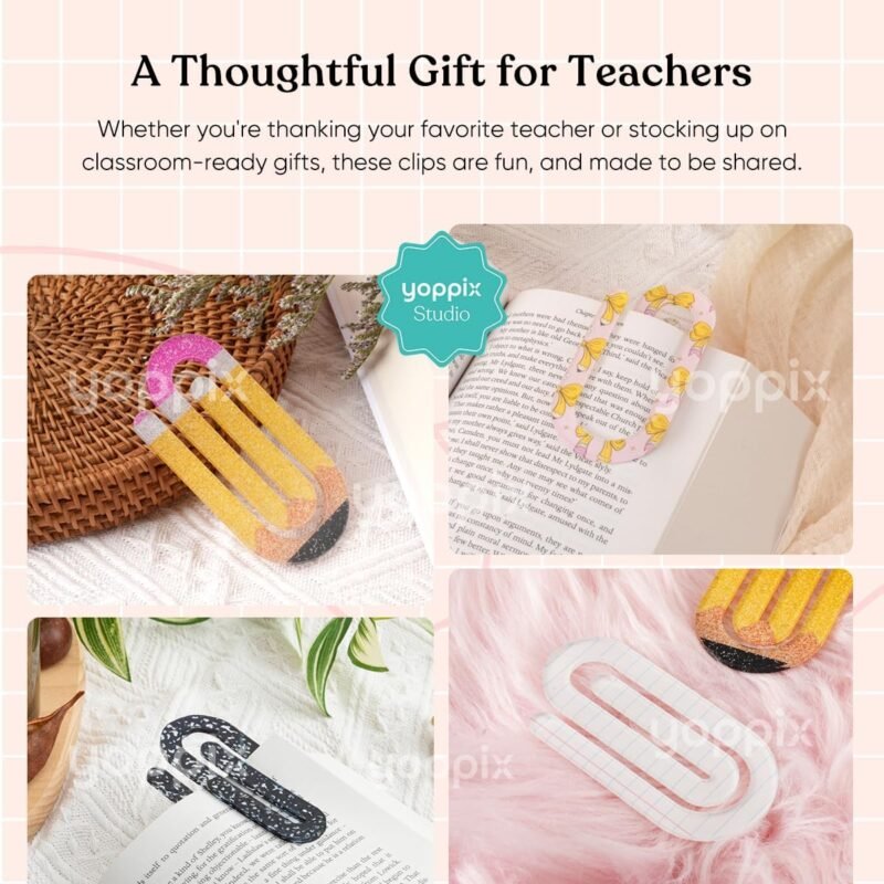 12 Pcs Jumbo Teacher Acrylic Paper Clips Teacher Appreciation Gift Cute Penci Paperclip Design for Office Classroom Bookmark Gift Book Lovers, Back to School Supplies - Image 6