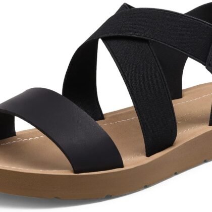 DREAM PAIRS Women's Open Toe Elastic Ankle Strap Flat Summer Sandals