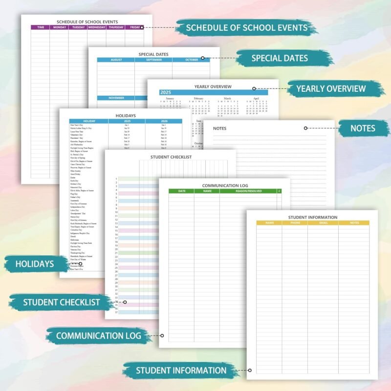 Teacher Planner 2025-2026, August 2025 to July 2026 Academic Year, 8.5" x 11" Lesson Planner Book for Teachers with Colorful Tabs, Teacher Calendar for Classroom or Homeschool, Hardcover, Color Stripe - Image 5
