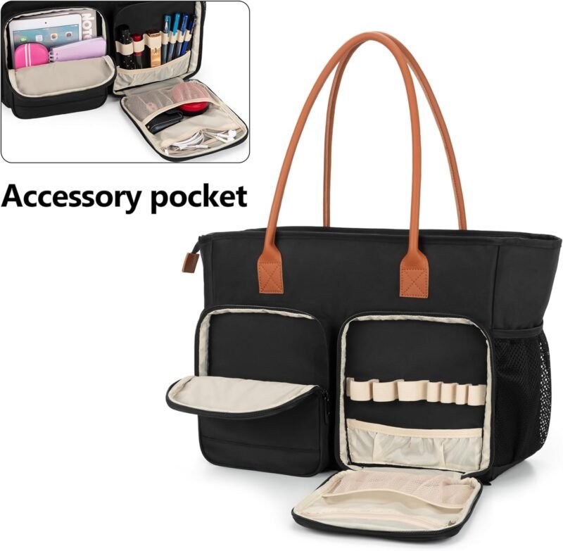 CURMIO Teacher Tote Bag for Women, Large Work Tote for Teachers, Laptop Messenger Bag for School, Black (Bag Only) - Image 3