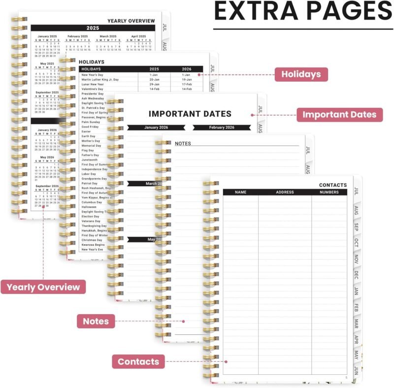 Planner 2025-2026, Academic Year Monthly and Weekly Calendar Planner, Jul 2025 - Jun 2026, Hardcover Teacher Student Planning Agenda book with Tabs, Perfect for School Office Supplies , 6.3" x 8.5" - Wildflower - Image 5