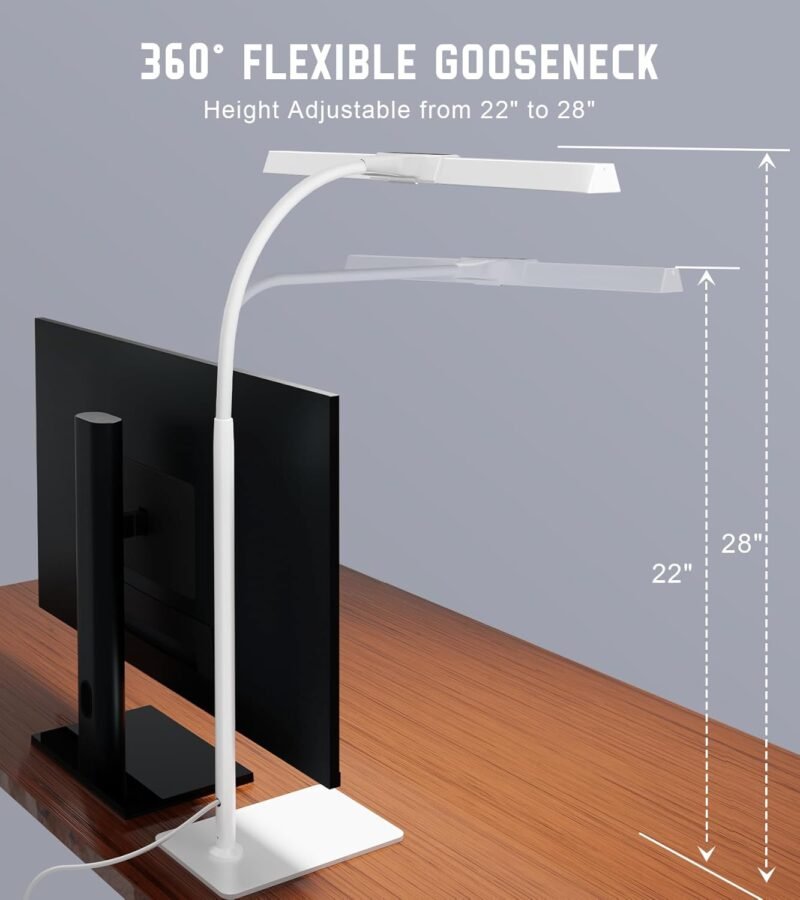 LED Desk Lamp for Home Office with Base, Eye-Caring Architect Task Light with Adjustable Gooseneck 12W USB Adapter Touch Control 5 Dimmable Brightness & Color Tall Lamp for Work,Reading,Craft - Image 6