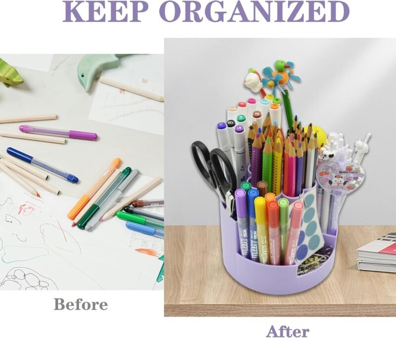 360°Degree Rotating Desk Organizer, 10 Slots Pencil Pen Holder for Desktop, Cute Rotating Desk Pen Organizer Storage Caddy for Office, School, Home, Art Supply, Teacher - Image 6