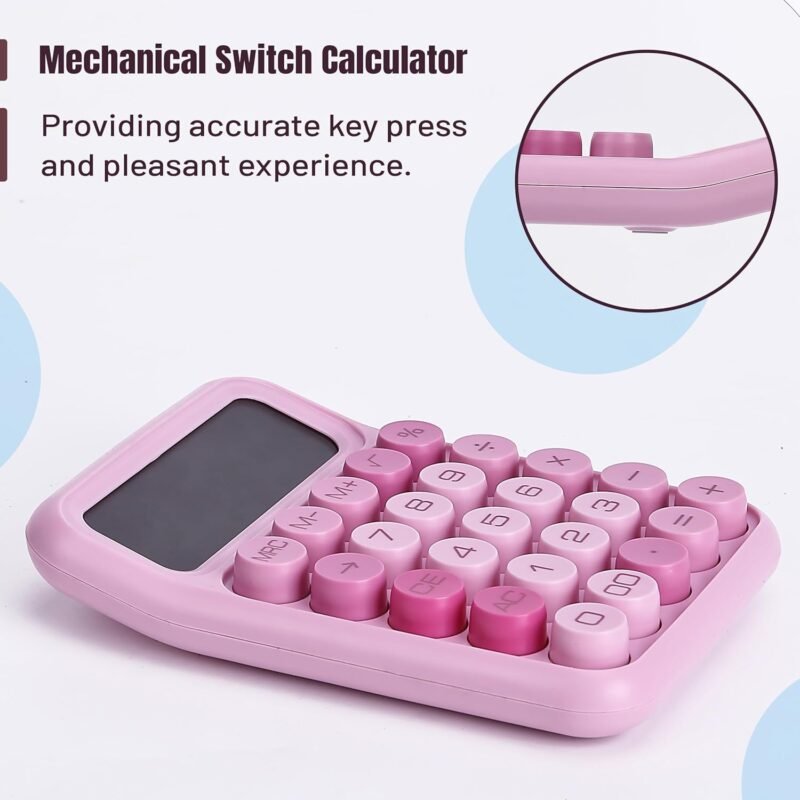 Mr. Pen Mechanical Switch Calculator - 12 Digit Large LCD Display, Pink with Big Buttons, Back to School Supplies - Image 3