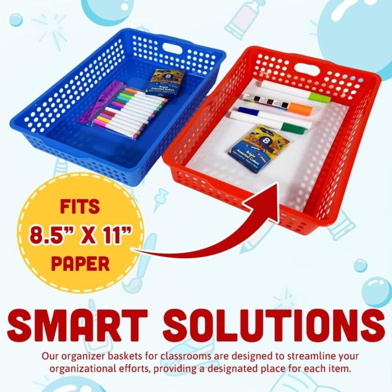 4E's Novelty 6 Pcs Colorful Plastic Classroom Storage Bins 13.75" X 10.25" for Organizing A4 Papers Trays, Turn In Containers Kids School Teachers Classroom Organization & Storage Supplies - Image 3