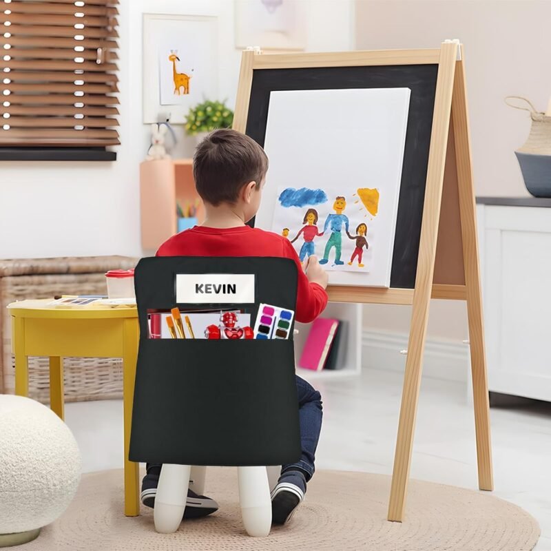 24 Pack Chair Pockets for Classrooms, 16 x 19 inch Pocket Chart Back of Chair Organizer for Kids with Name Slot, Seat Sacks for Classroom Chairs Seat Storage (Black, 24Pack) - Image 6