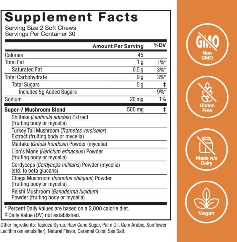 Force Factor Modern Mushrooms Soft Chews, Mushroom Supplement with Lions Mane, Turkey Tail, & Cordyceps to Support Energy, Focus, Immunity, & Digestion, Cinnamon Roll, 60 Soft Chews - Image 6