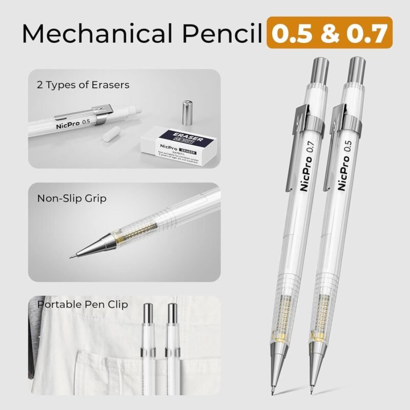 Nicpro 22 PCS Compass Geometry Tools with Case, Drafting Tools Geometry Set with Swing Arm Protractor, Rulers, Metal Compass, Divider, Square Set, Pencil, Drawing Supplies for Kids Student School Math - Image 5