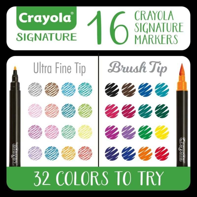 Crayola Brush & Detail Dual Tip Marker Set, 16 Markers, 32 Colors, Adult Coloring Markers, Gifts for Teens & Adults - Image 3