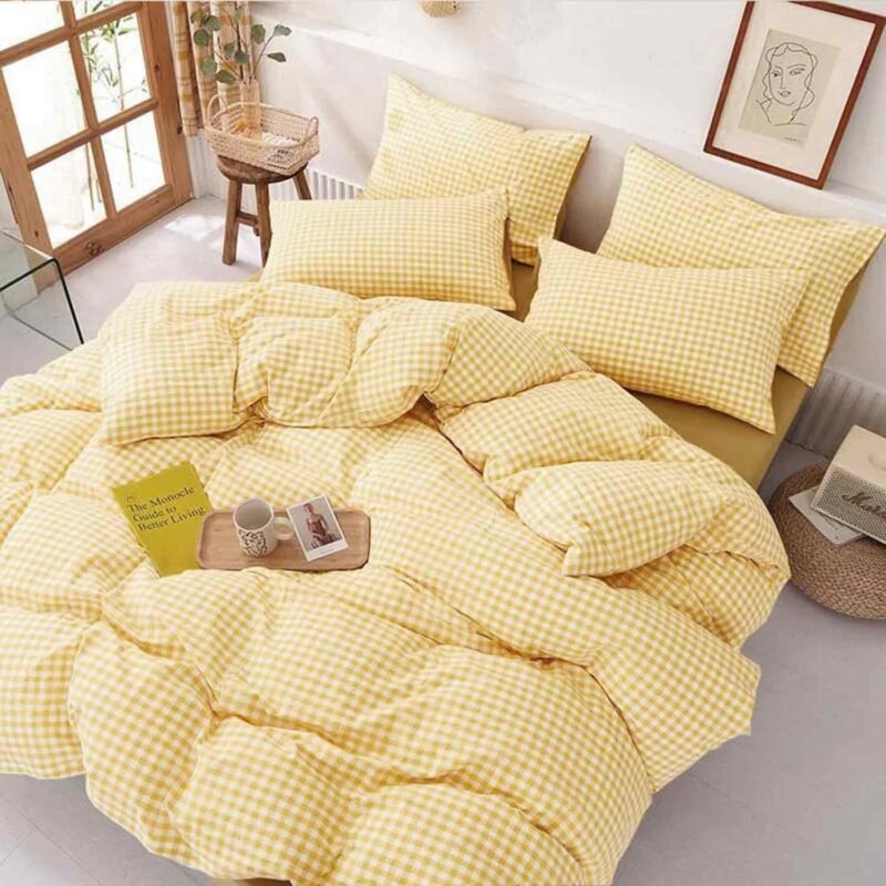 ETDIFFE Yellow Grid Duvet Cover Queen Size, 3 Piece Farmhouse Buffalo Check Gingham Geometric Pattern Printed Microfiber Comforter Cover Set, Soft and Lightweight Plaid Bedding Quilt Cover - Image 2