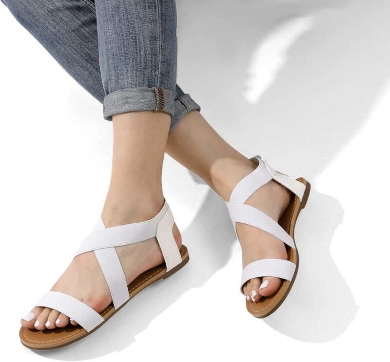 DREAM PAIRS Women's Elastic Ankle Strap Flat Sandals Summer Dressy Shoes Cute Strappy Gladiator Sandals - Image 4