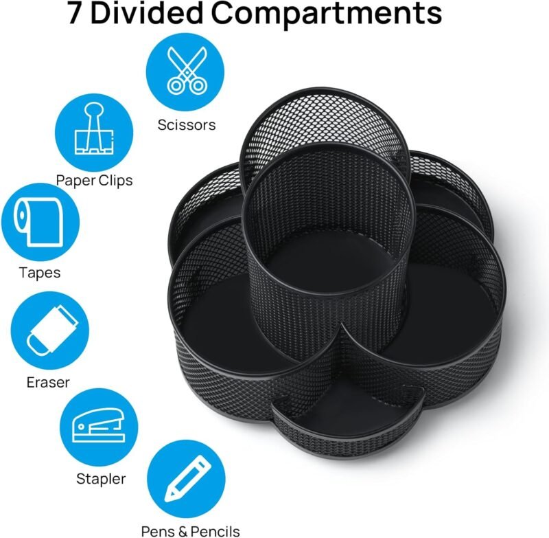 Pen Holder for Desk, Rotating Pencil Holder, Cup Holder for Desk Office, Pen Organizer in Black - Image 3